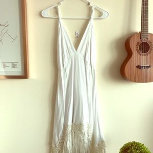 White fringe macrame dress